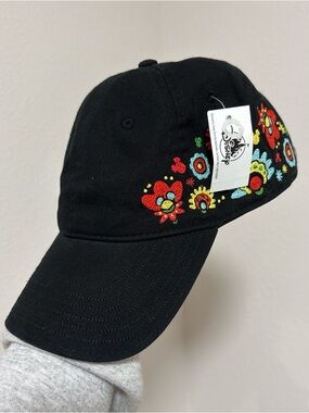 Disney Parks EPCOT Mexico Hidden Mickey Floral Black Adjustable Hat NWT